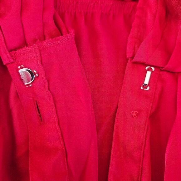 Marissa Webb Collective Satin Tie Front Long Sleeve Ruffle V-Neck Dress in Red 8 - Picture 6 of 10